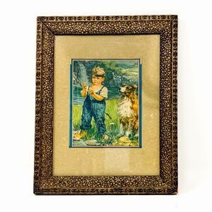 1932 Frances Tipton Hunter Print Boy Dog Brown & Bigelow Framed Vintage